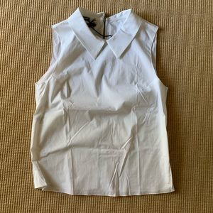 Jil Sander Navy Pointed Collar Sleeveless Blouse